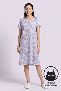 Zivame Beach Collection Knit Poly Knee Length Nightdress With Inbuilt Slip on Bra - Blanc De — thumbnail 1
